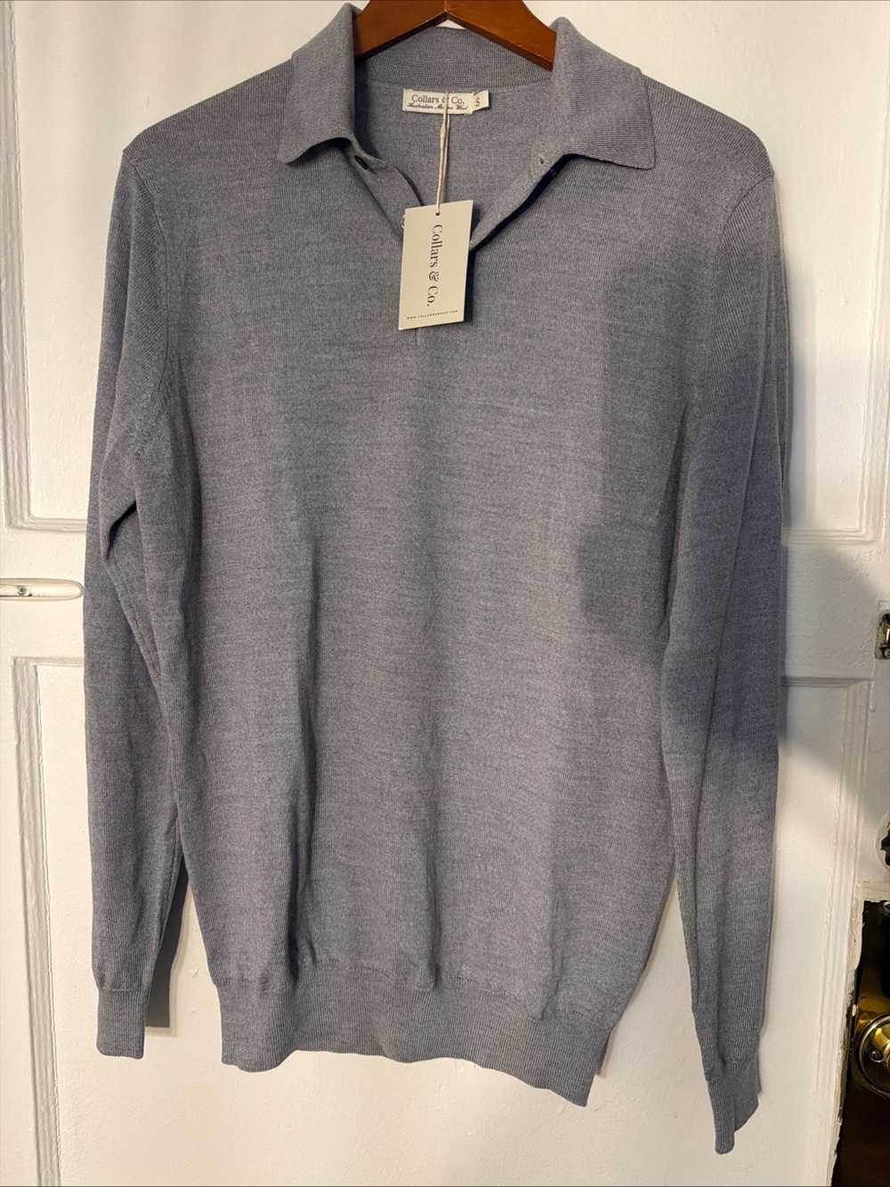 Collars & Co Polo Mens Small Gray Merino Wool Bellagio 3 Button NEW With  Tag